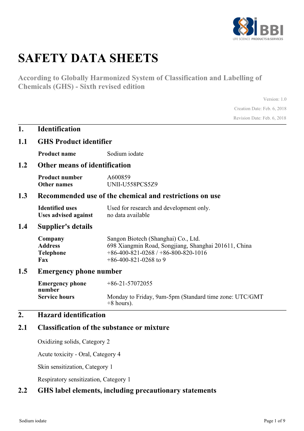 Safety Data Sheets