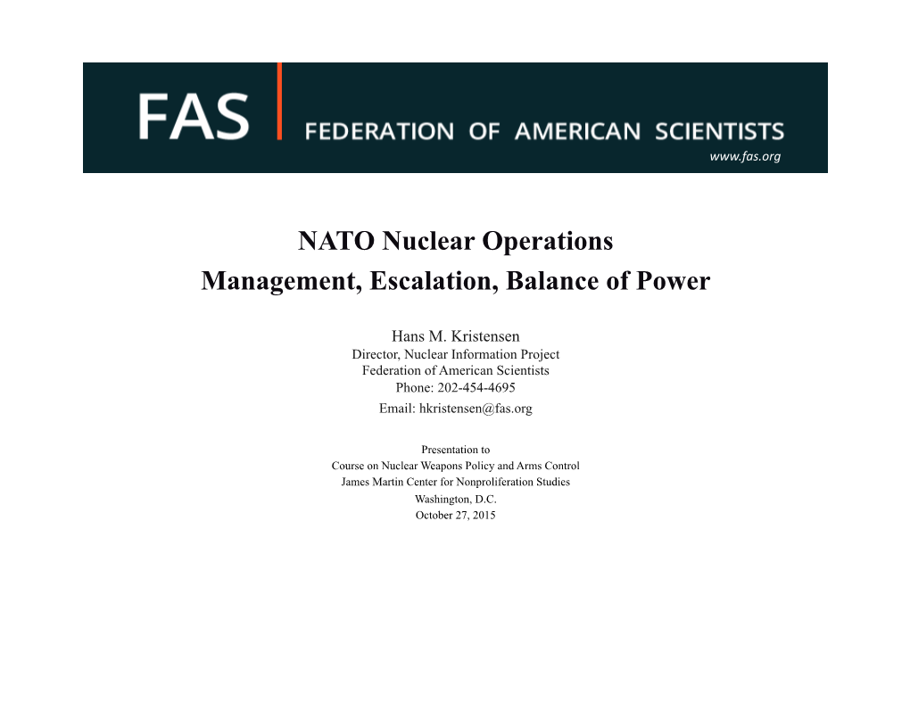 NATO Nuclear Operations: Management, Escalation, Balance