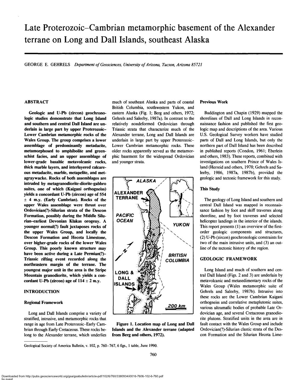 Late Proterozoic-Cambrian Metamorphic Basement of the Alexander Terrane on Long and Dall Islands, Southeast Alaska