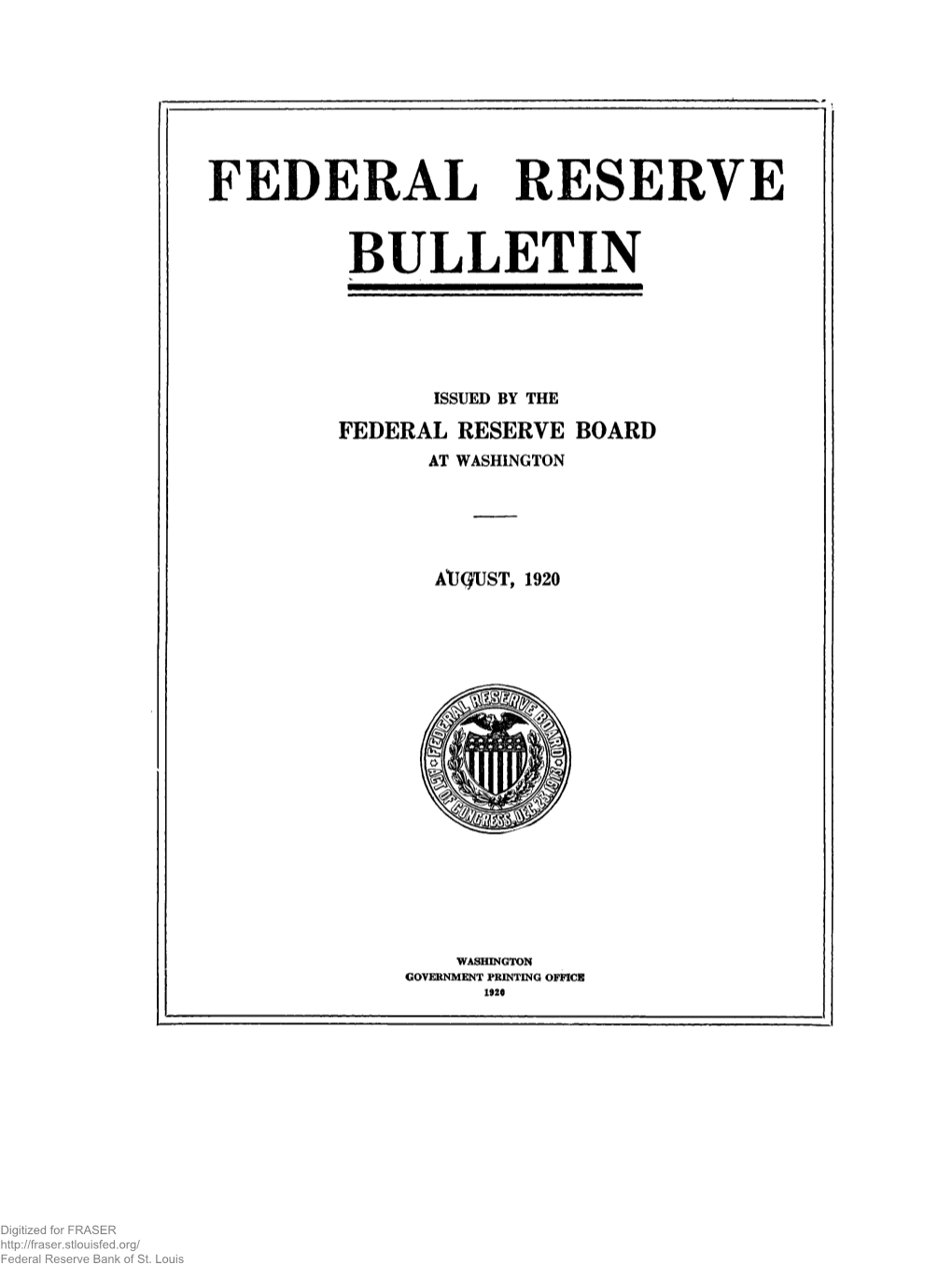 Federal Reserve Bulletin August 1920