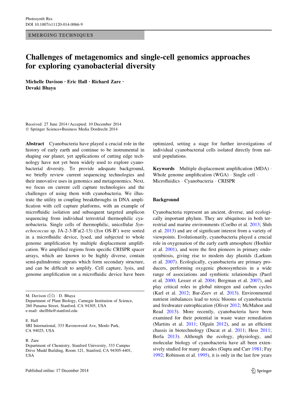 Challenges of Metagenomics and Single-Cell Genomics Approaches for Exploring Cyanobacterial Diversity