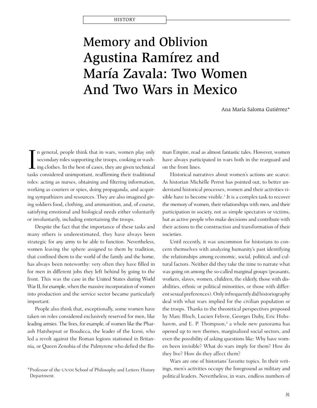 Agustina Ramírez and María Zavala: Two Women and Two Wars in Mexico