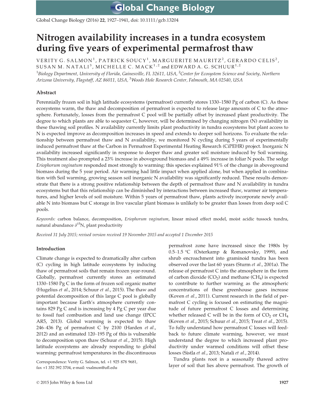 Nitrogen Availability Increases in a Tundra Ecosystem During Five Years