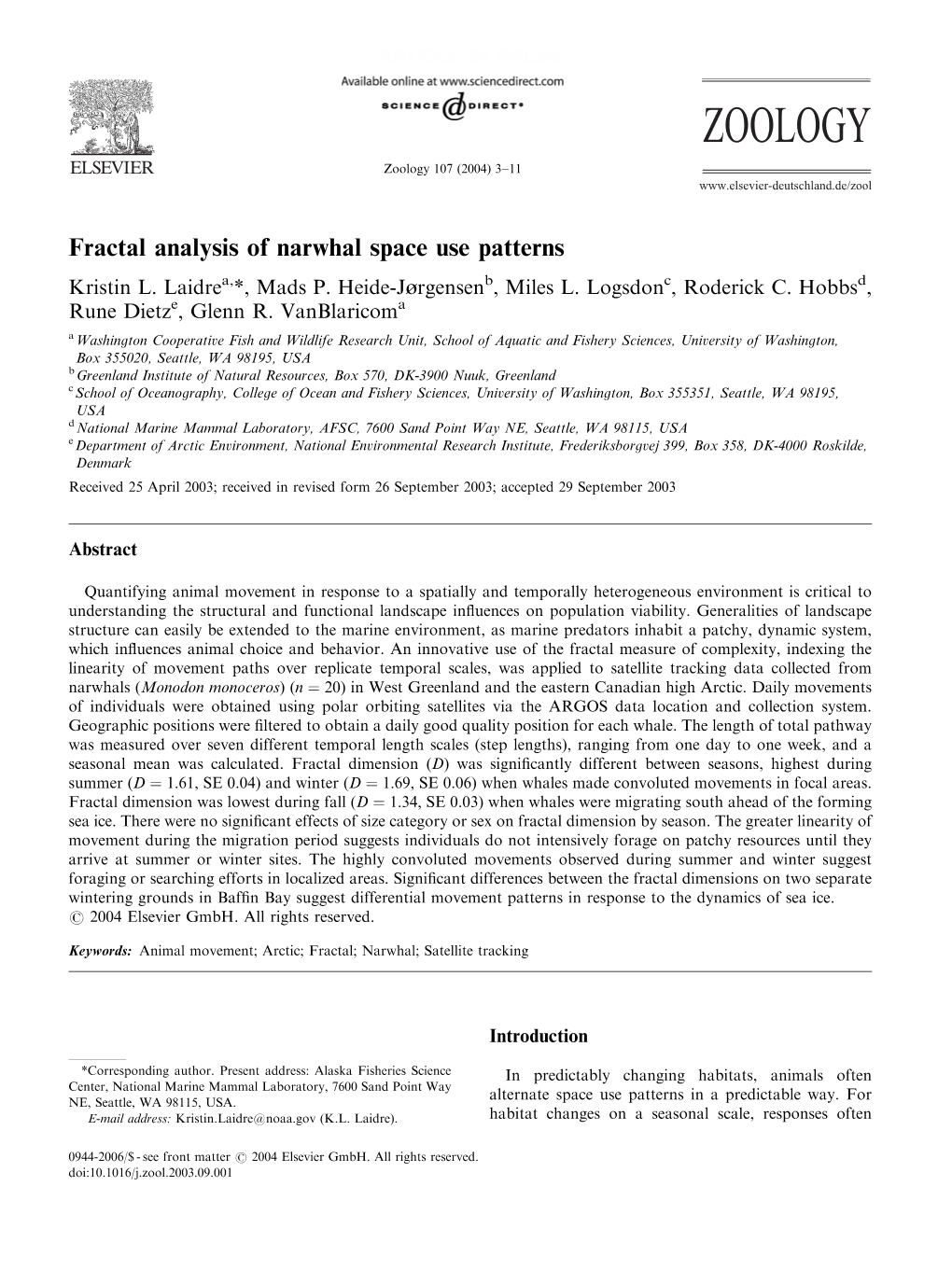 Fractal Analysis of Narwhal Space Use Patterns