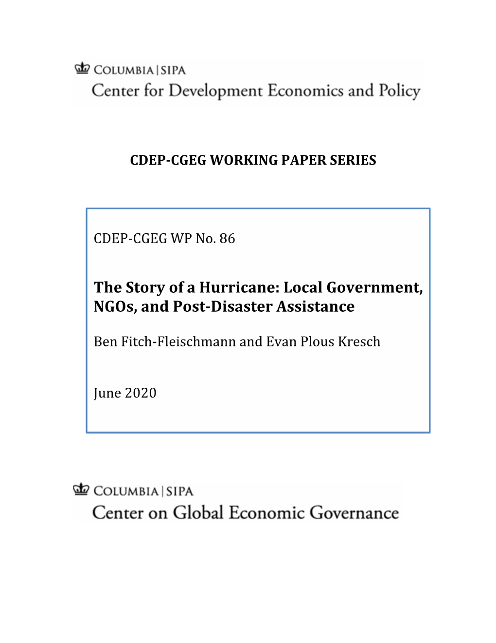 The Story of a Hurricane: Local Government, Ngos, and Post‐Disaster Assistance