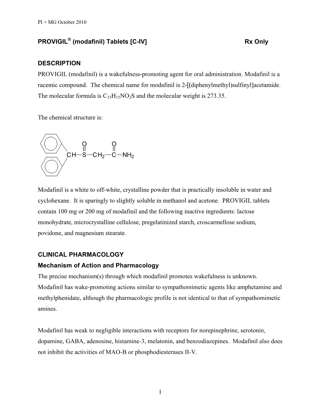 PROVIGIL® (Modafinil) Tablets [C-IV] Rx Only