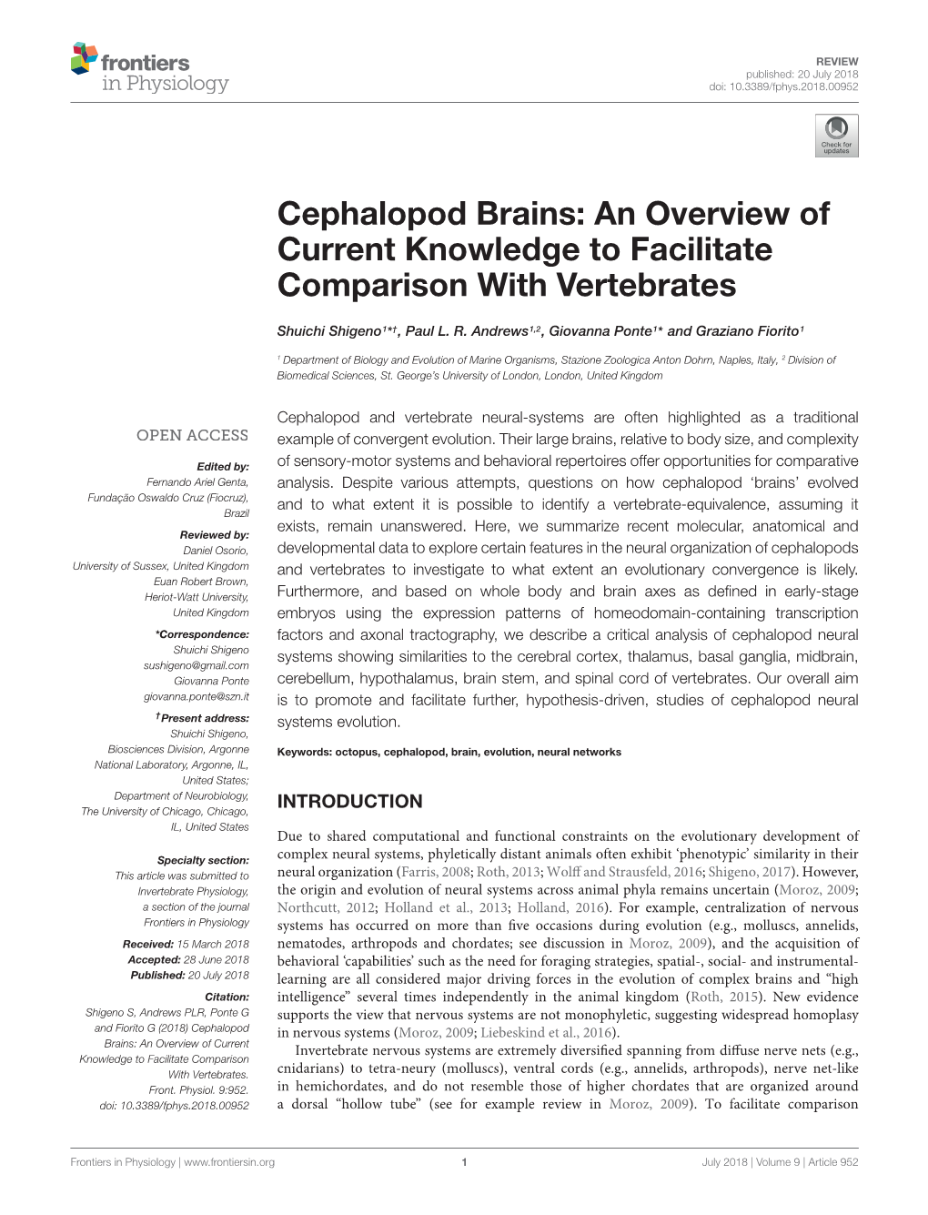 Cephalopod Brains: an Overview of Current Knowledge to Facilitate Comparison with Vertebrates