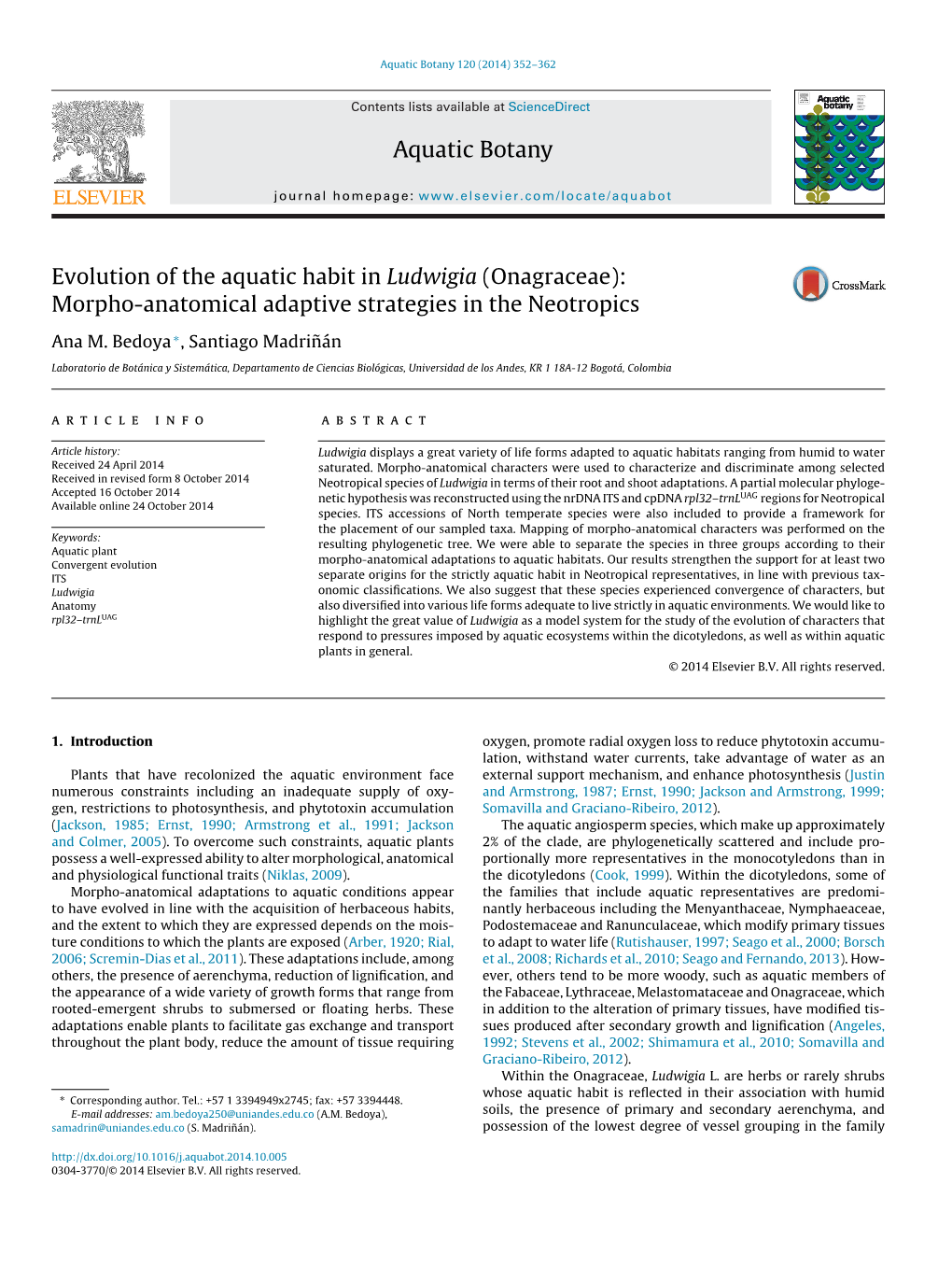 Evolution of the Aquatic Habit in Ludwigia (Onagraceae)