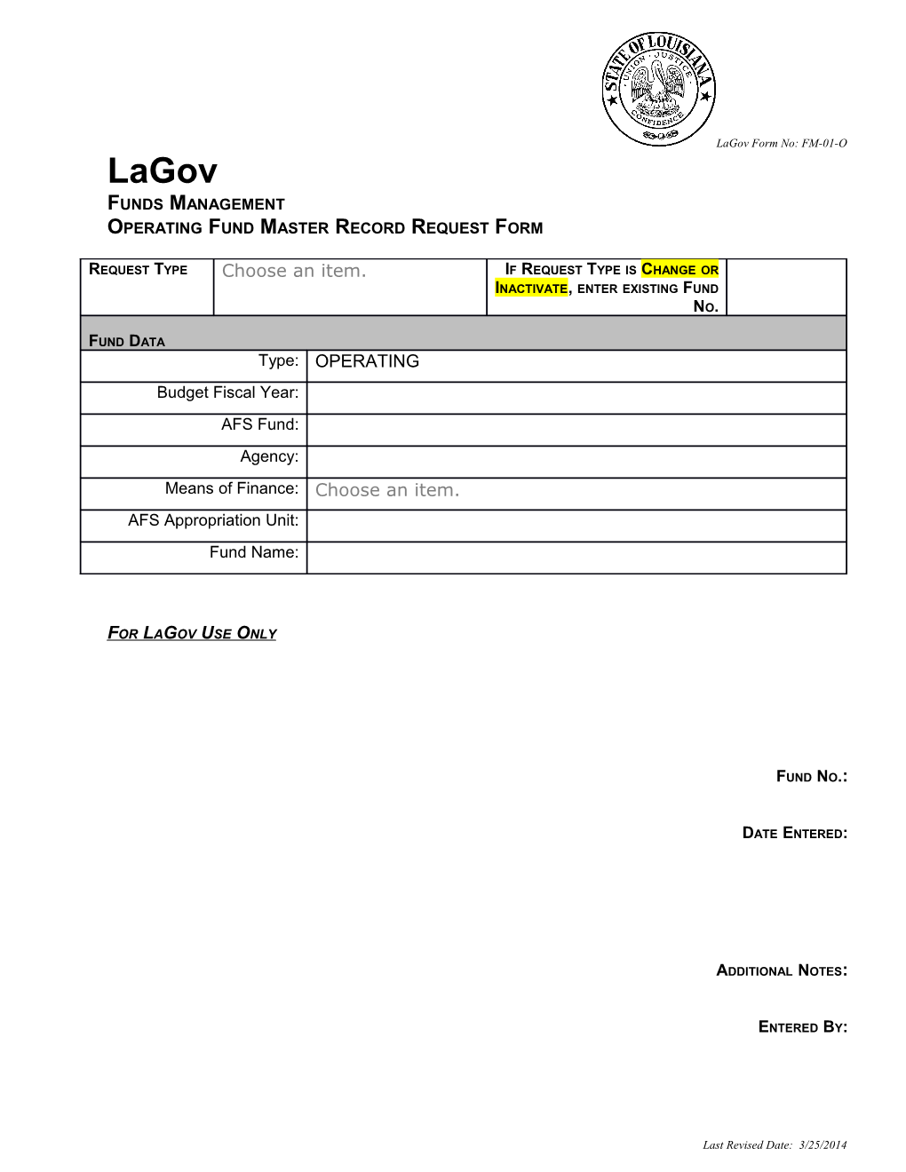 Operating Fund Master Record Request Instructions