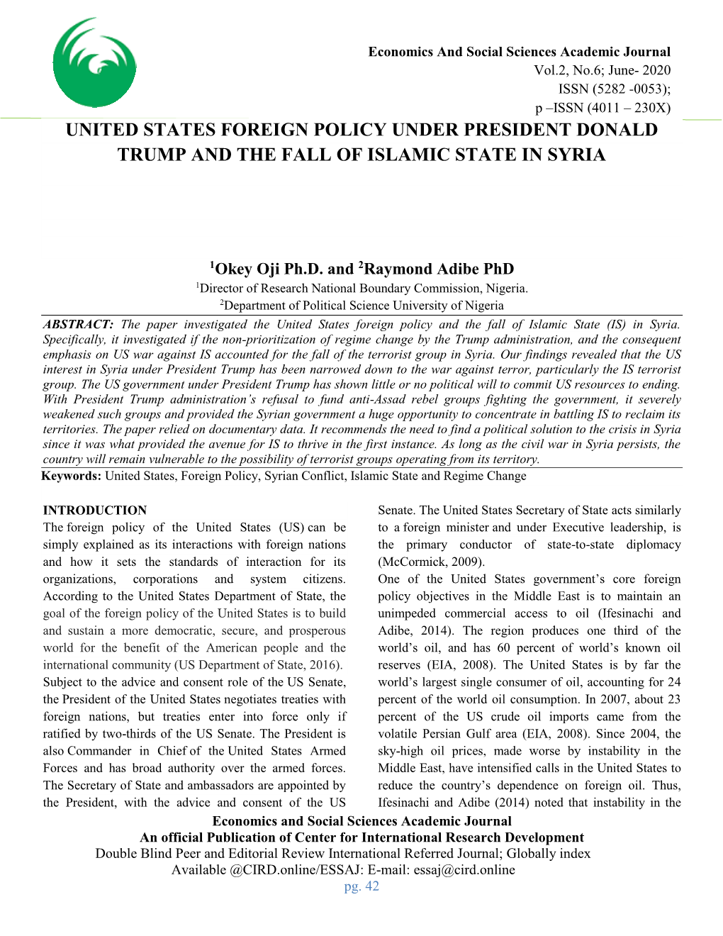 United States Foreign Policy Under President Donald Trump and the Fall of Islamic State in Syria