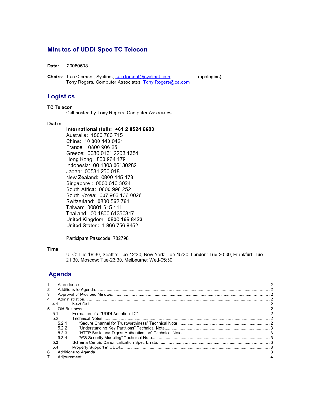 Agenda of UDDI Spec TC Telecon