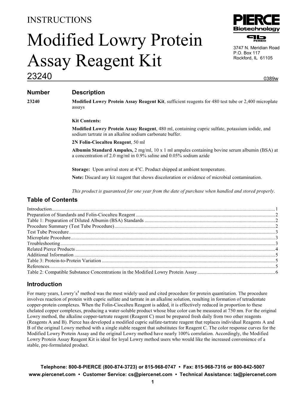 Modified Lowry Protein Assay Reagent Kit, Sufficient Reagents for 480 Test Tube Or 2,400 Microplate Assays