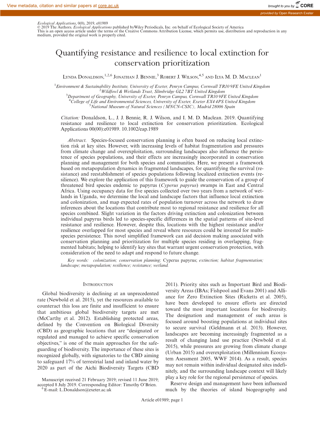 Quantifying Resistance and Resilience to Local Extinction for Conservation Prioritization