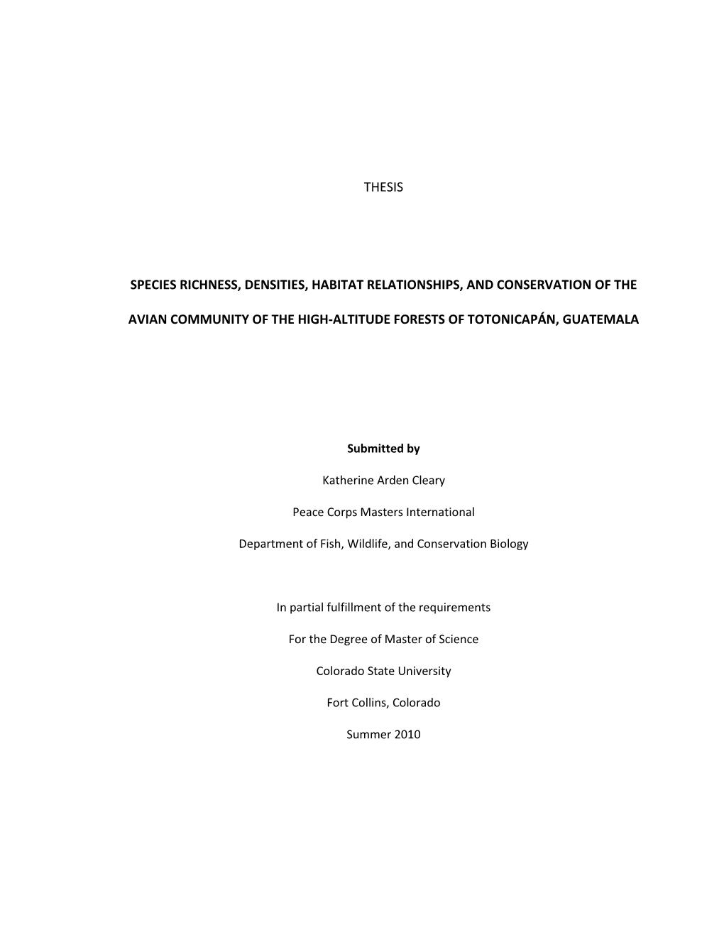 Thesis Species Richness, Densities