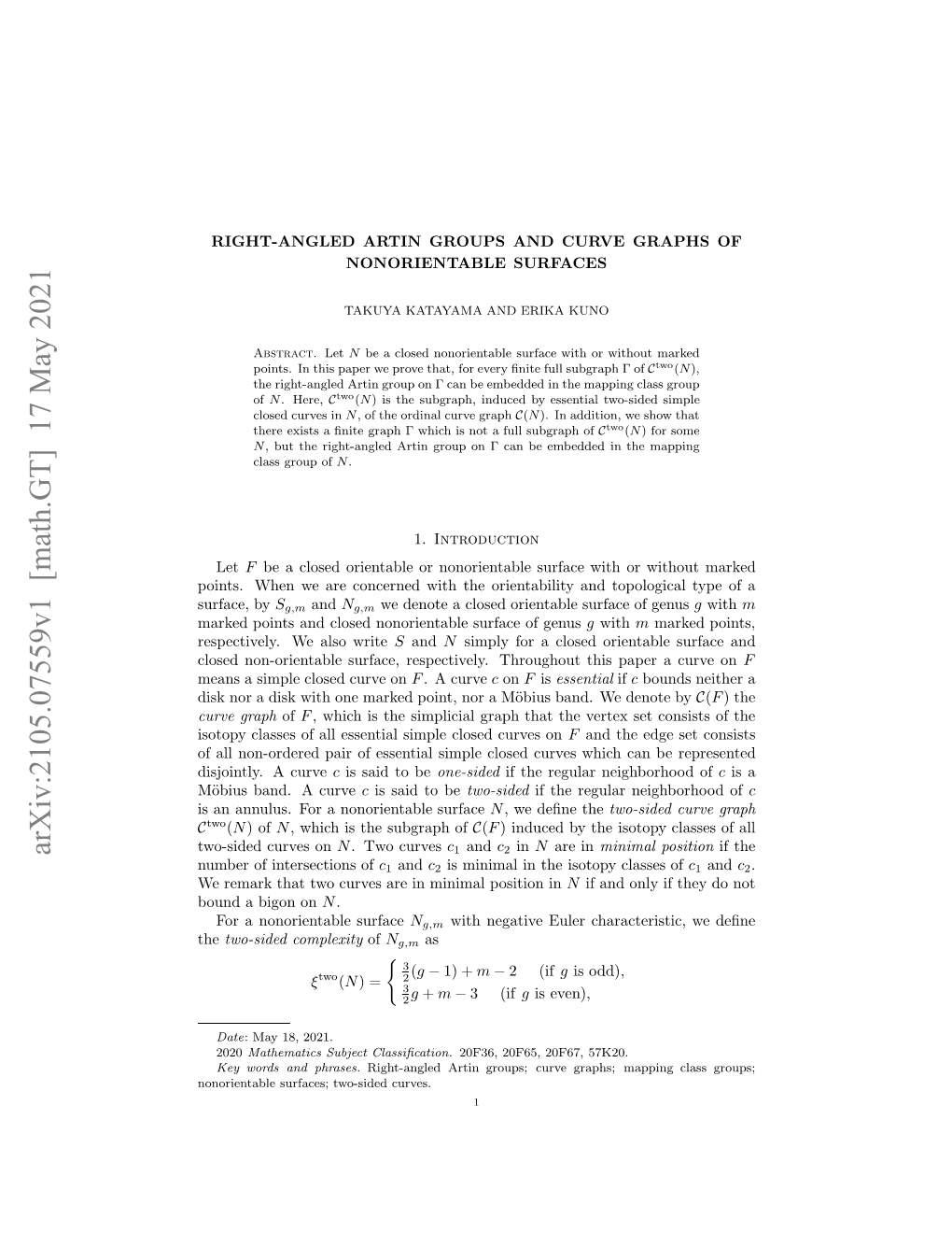 Arxiv:2105.07559V1 [Math.GT] 17 May 2021 Ooinal Ufcs W-Ie Curves