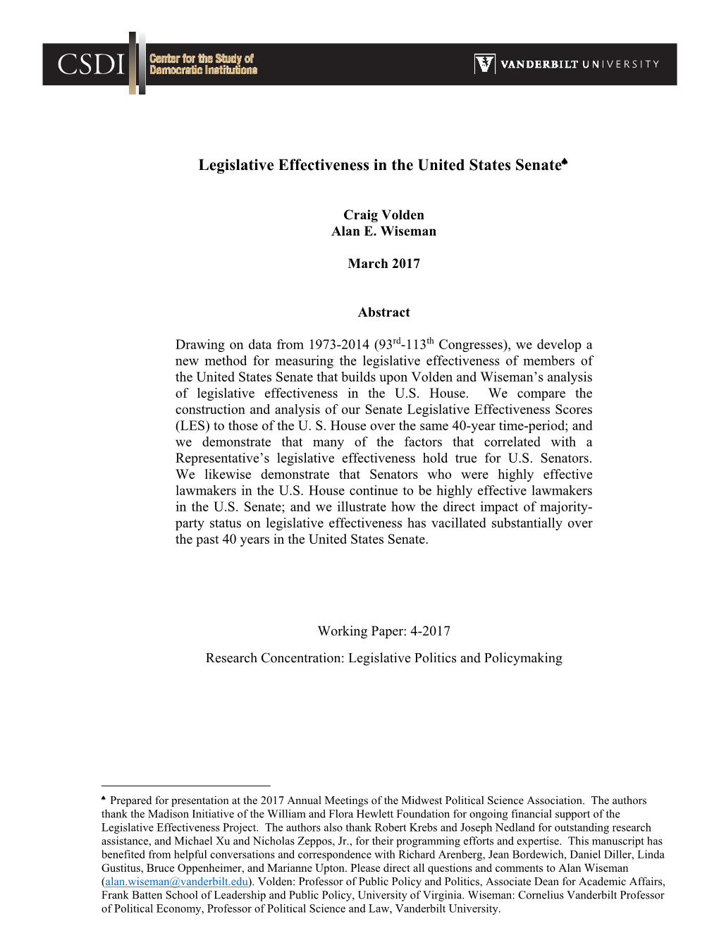 Legislative Effectiveness in the United States Senate