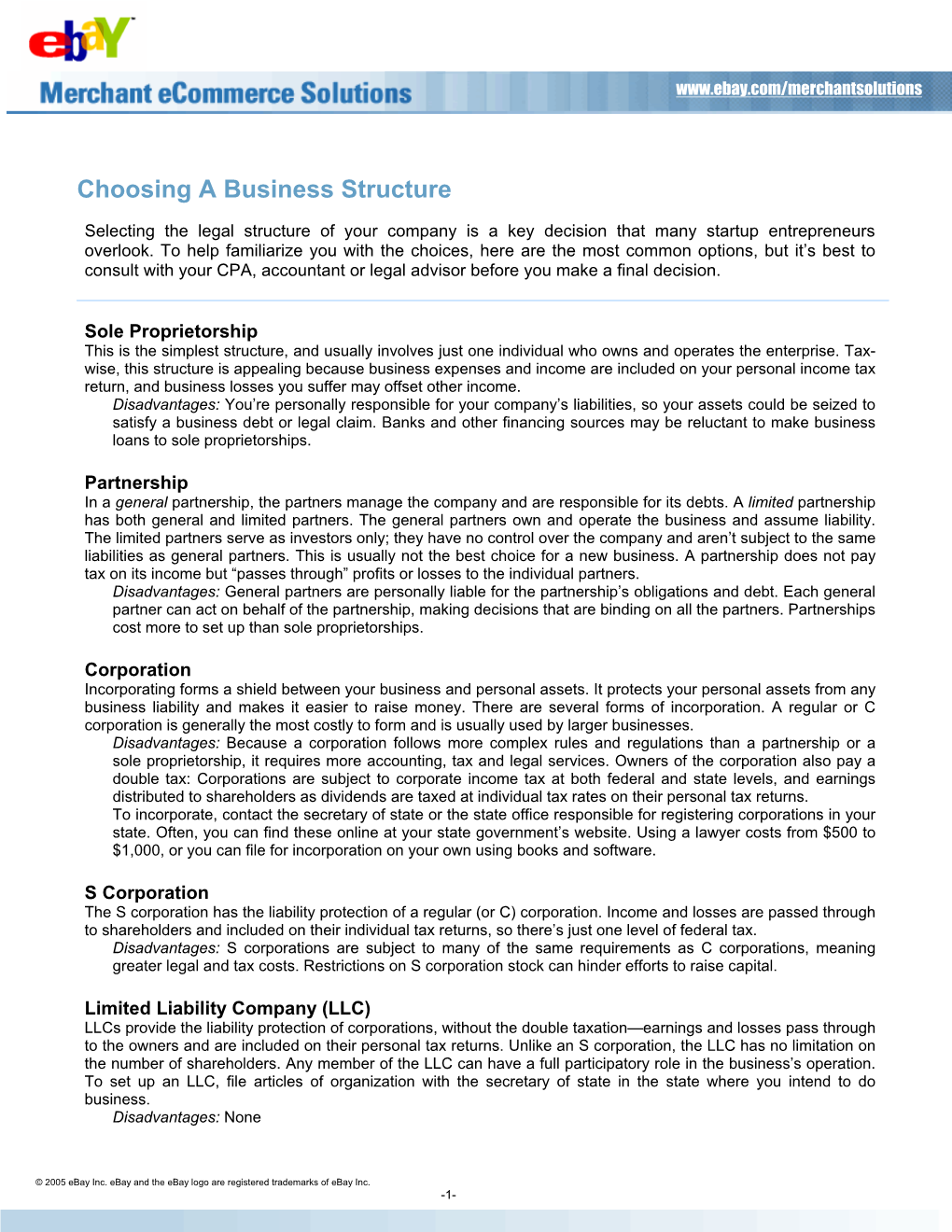 Choosing a Business Structure