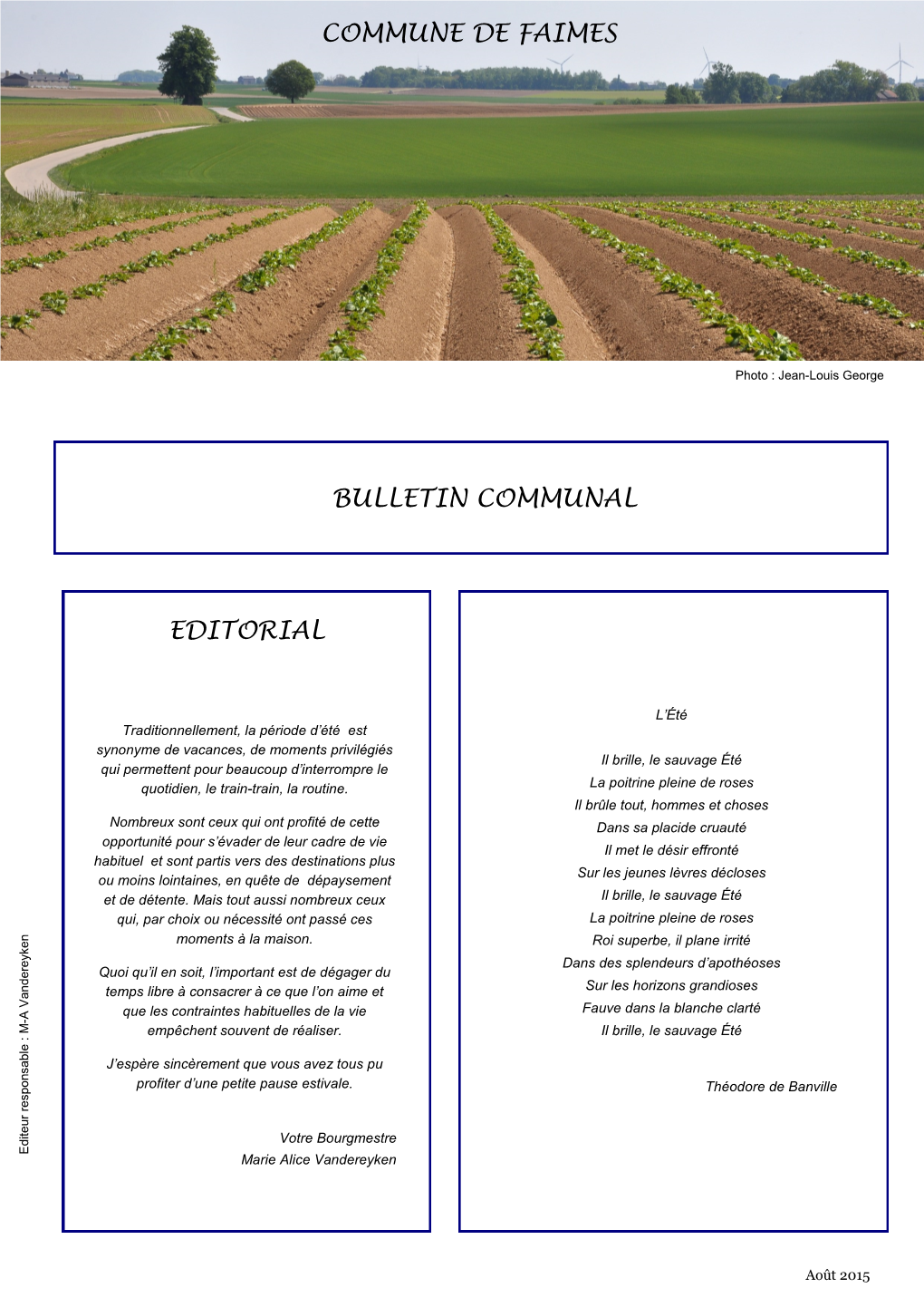 Editorial Bulletin Communal Commune De Faimes