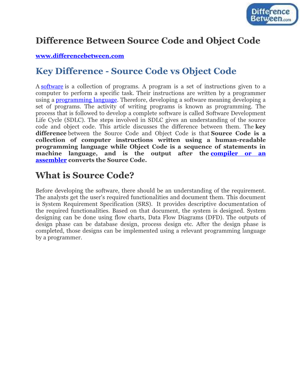 Difference Between Source Code and Object Code Key Difference