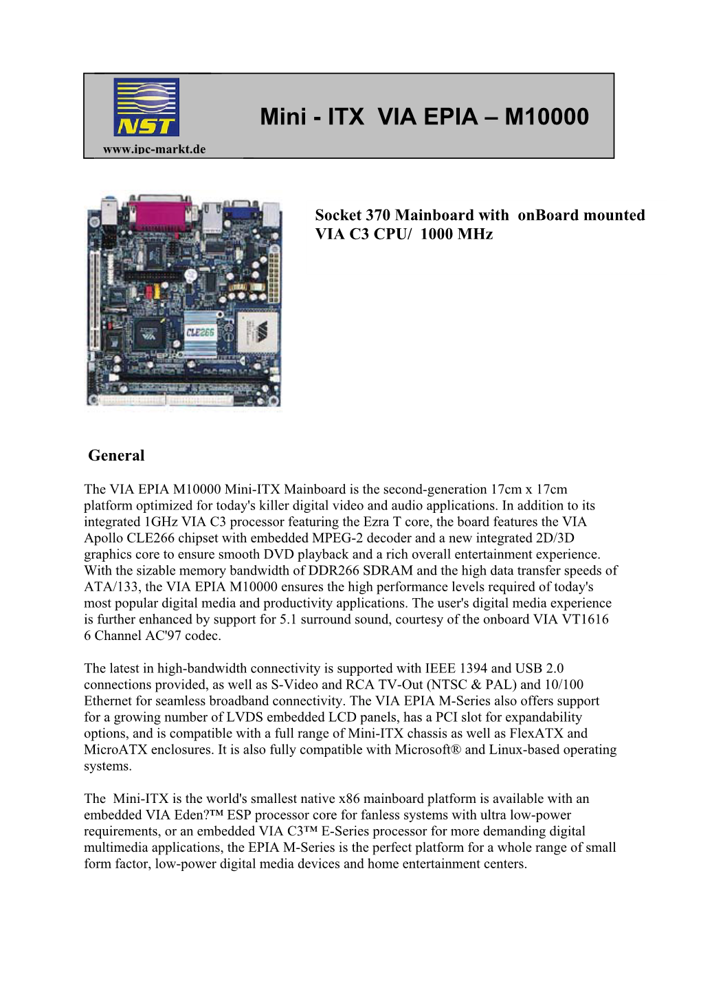 Mini - ITX VIA EPIA – M10000 Pc-Markt.De