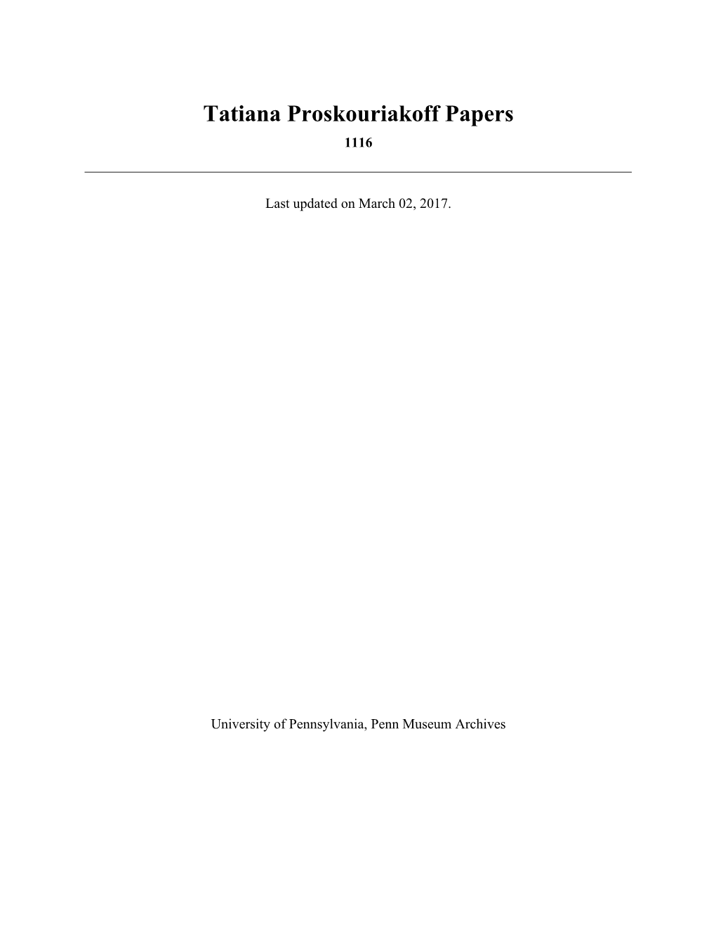 Tatiana Proskouriakoff Papers 1116