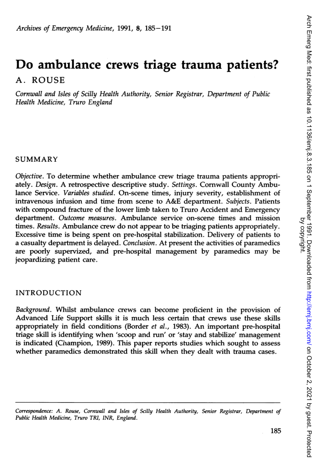 Do Ambulance Crews Triage Trauma Patients? A