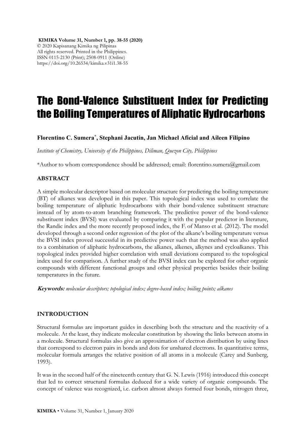 The Bond-Valence Substituent Index for Predicting the Boiling Temperatures of Aliphatic Hydrocarbons