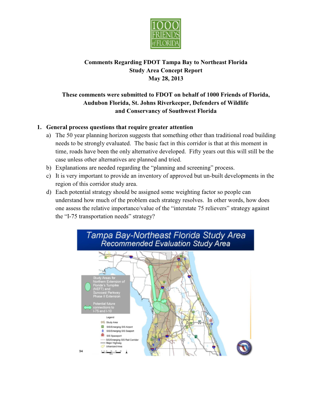 Comments Regarding FDOT Tampa Bay to Northeast Florida Study Area Concept Report May 28, 2013