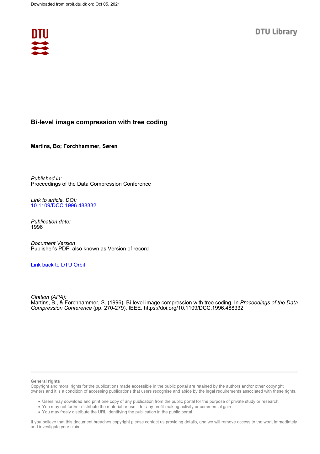 Bi-Level Image Compression with Tree Coding