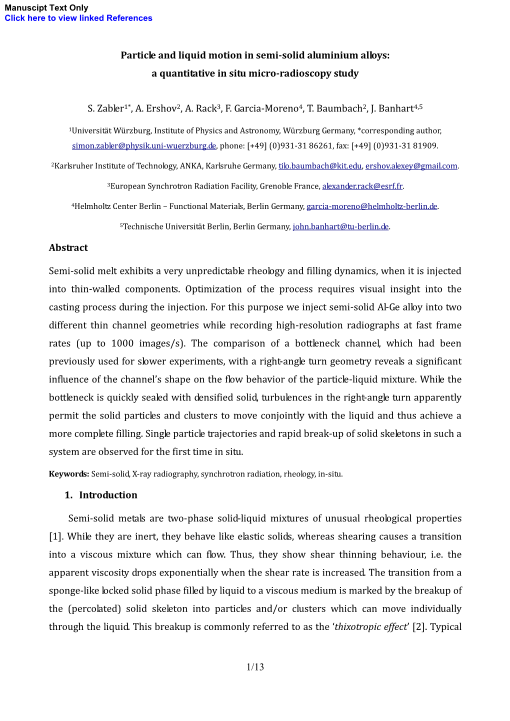 1/13 Particle and Liquid Motion in Semi-Solid Aluminium Alloys