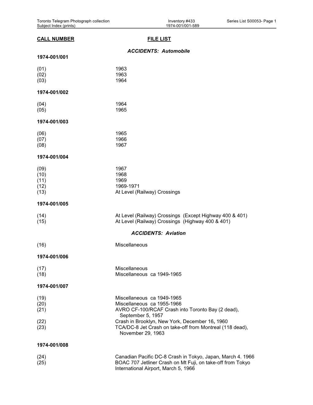 ACCIDENTS: Automobile 1974-001/001