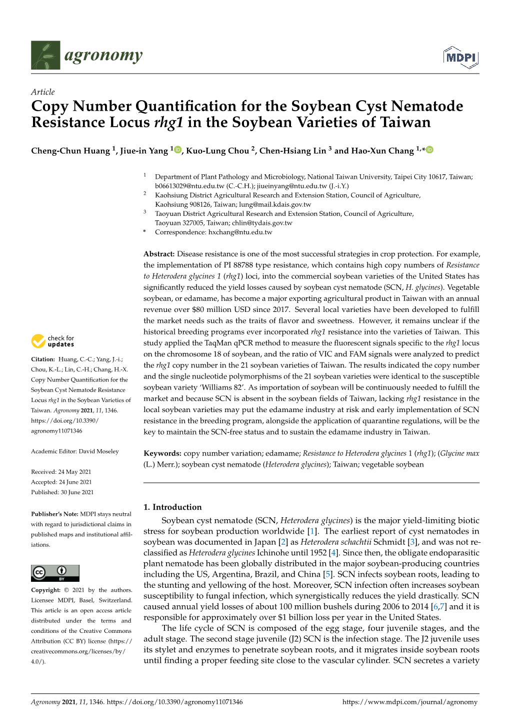 Copy Number Quantification for the Soybean Cyst Nematode