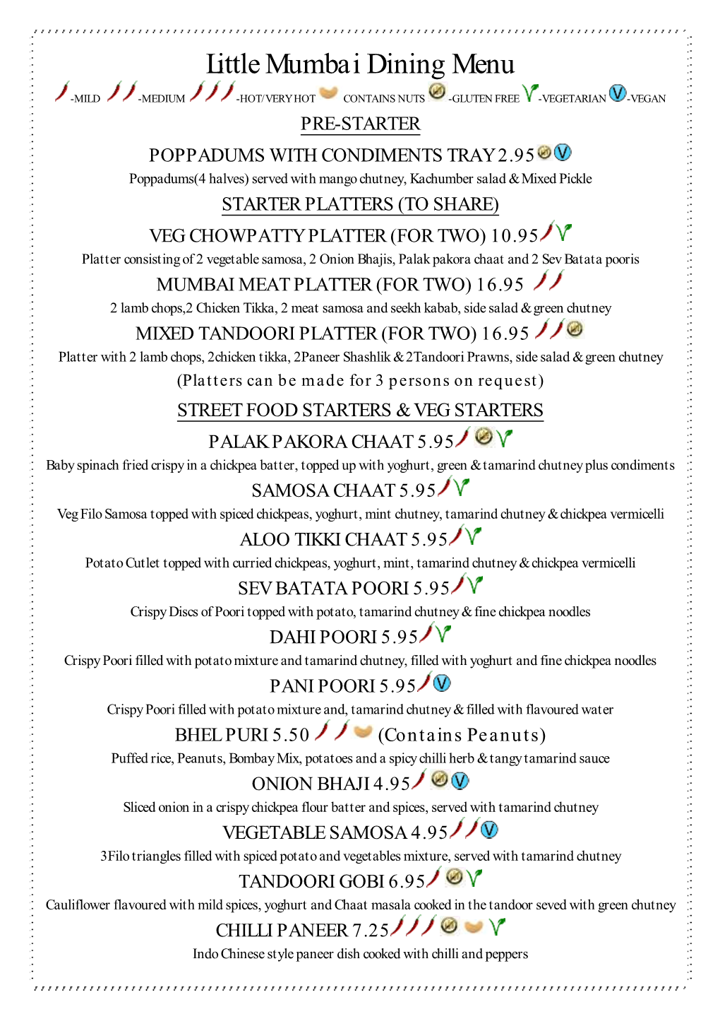 Little Mumbai Dining Menu