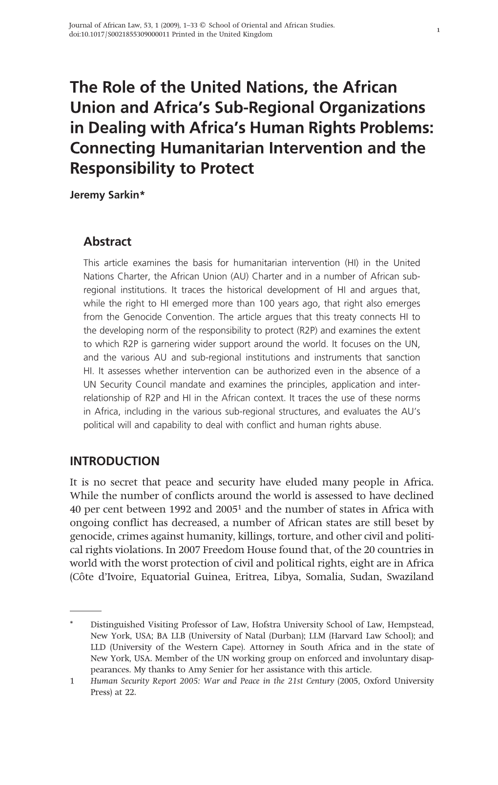 The Role of the United Nations, the African Union and Africa's Sub-Regional Organizations in Dealing with Africa's Human