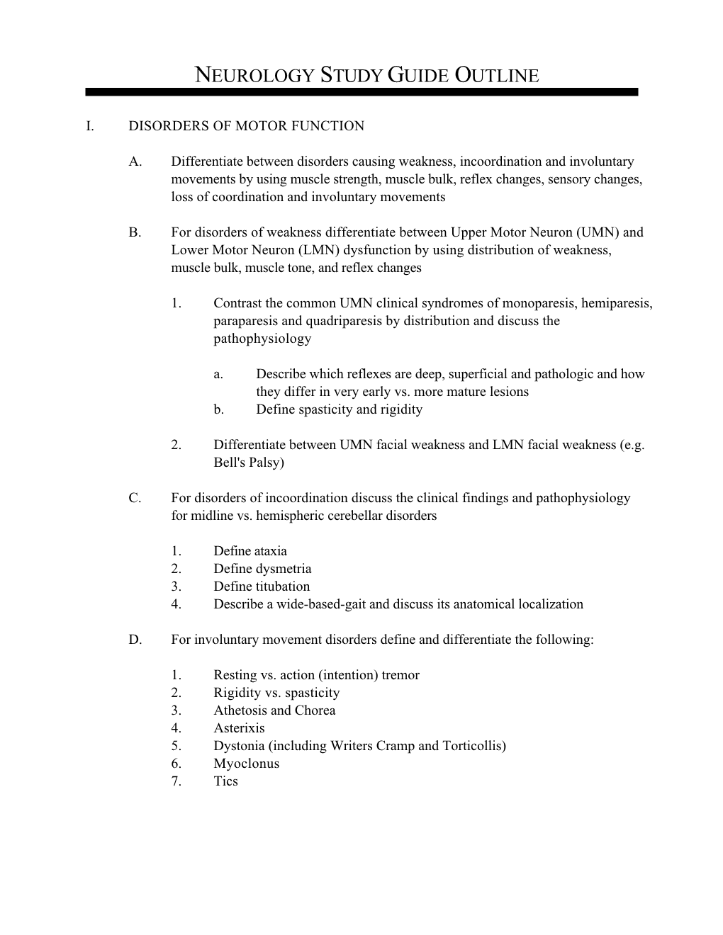 Neurology Study Guide Outline