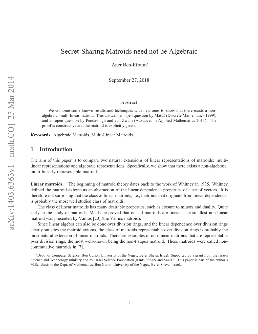 Secret-Sharing Matroids Need Not Be Algebraic