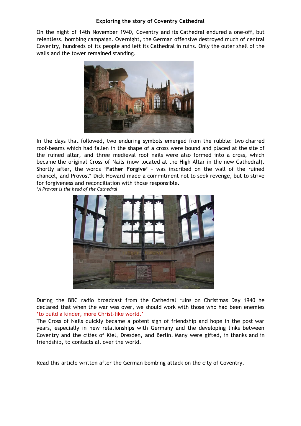 Coventry Cathedral Worksheet