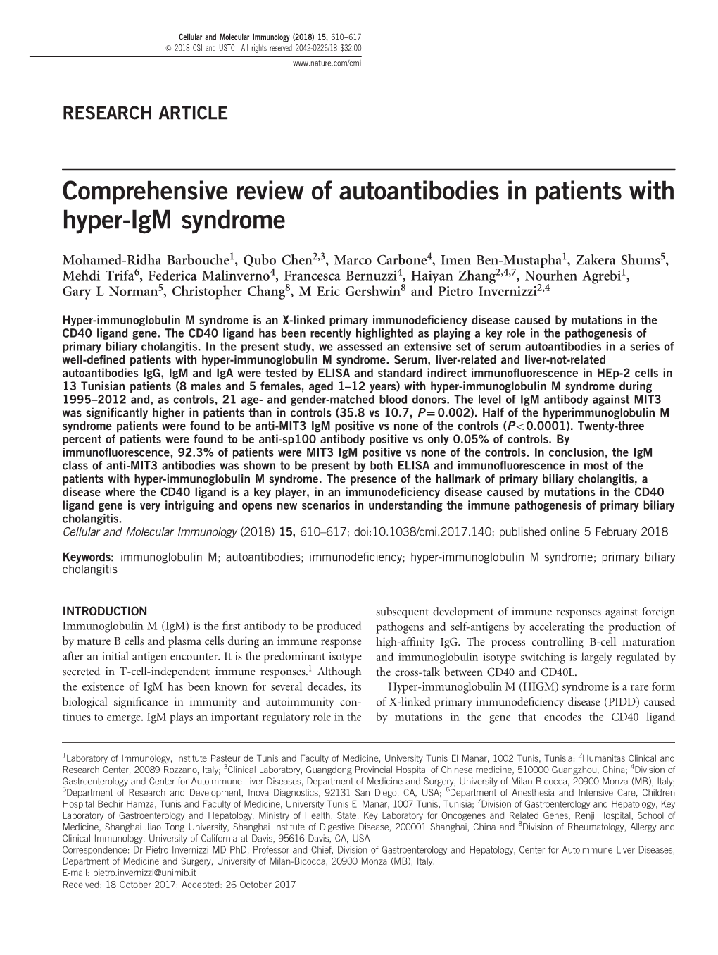 Comprehensive Review of Autoantibodies in Patients with Hyper-Igm Syndrome