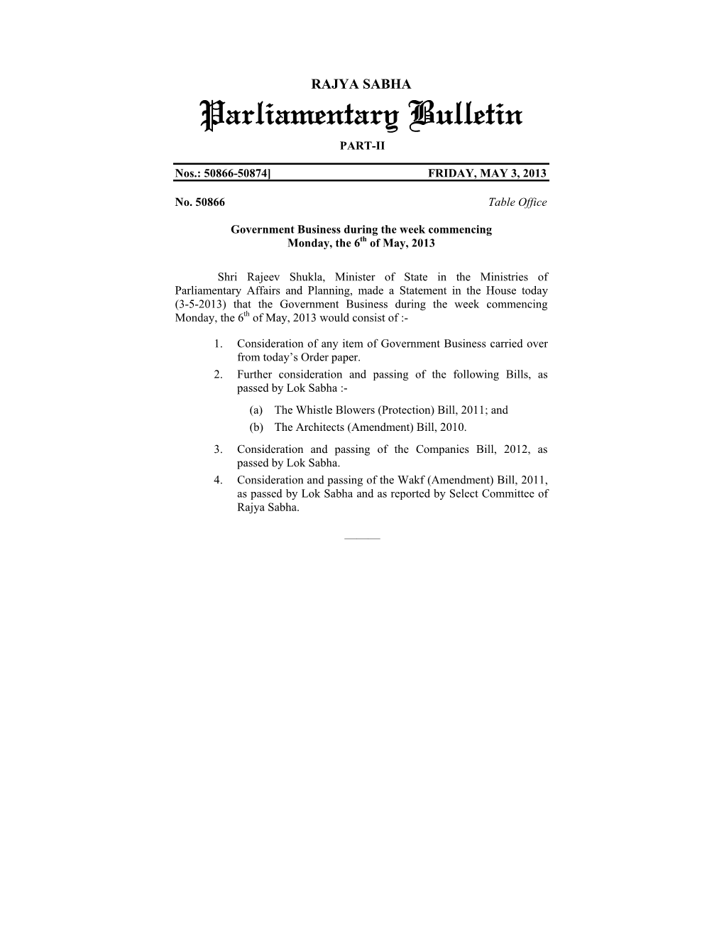 Parliamentary Bulletin