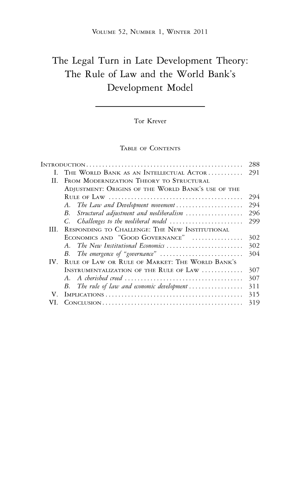 The Legal Turn in Late Development Theory: the Rule of Law and the World Bank’S Development Model