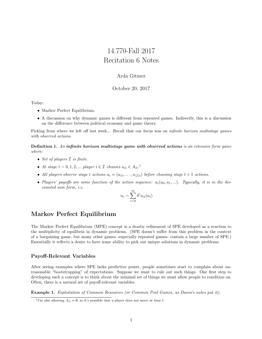 Markov Perfect Equilibrium & Dynamic Games