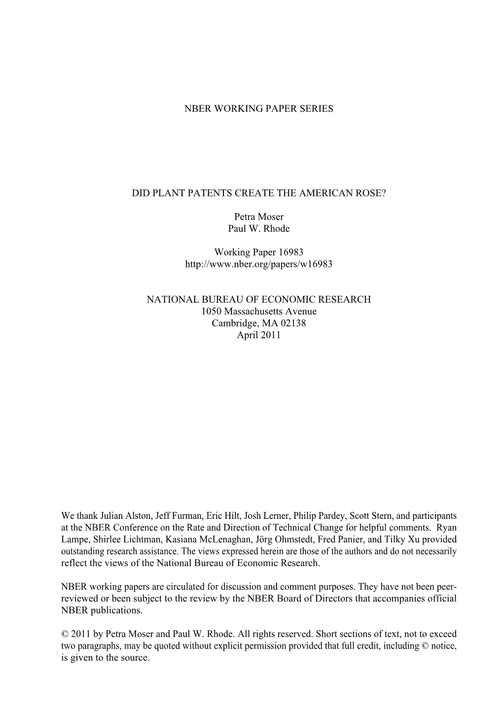 Nber Working Paper Series Did Plant Patents Create