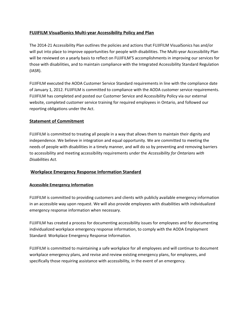 FUJIFILM Visualsonics Multi-Year Accessibility Policy and Plan