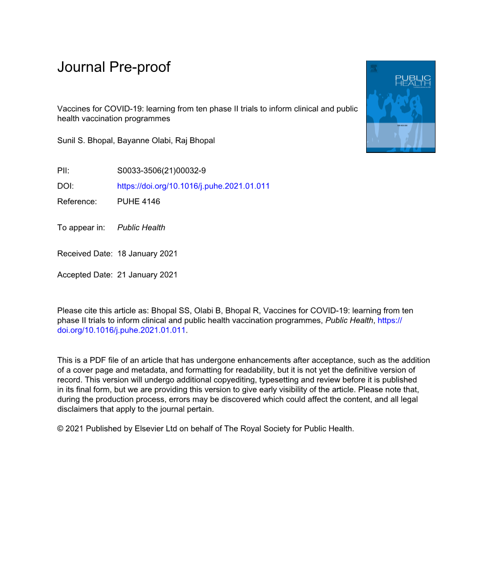 Vaccines for COVID-19: Learning from Ten Phase II Trials to Inform Clinical and Public Health Vaccination Programmes