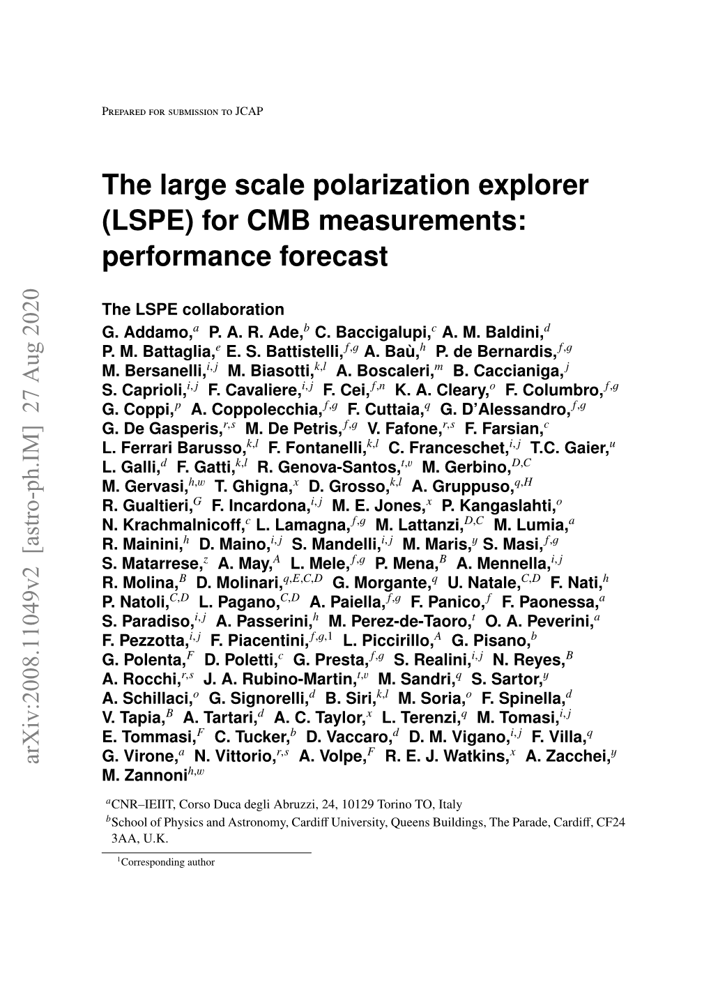 The Large Scale Polarization Explorer (LSPE) for CMB Measurements: Performance Forecast