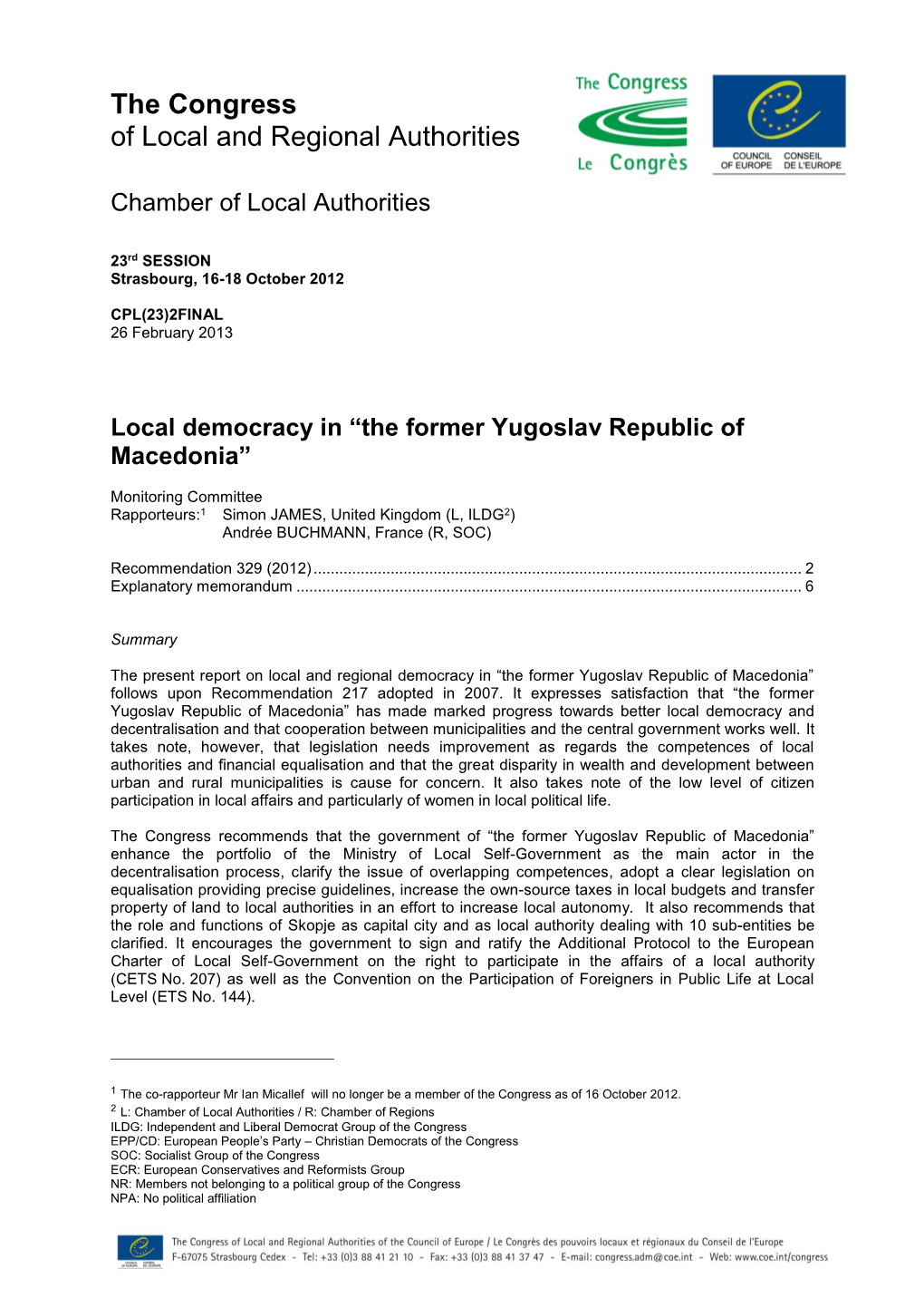 The Congress of Local and Regional Authorities