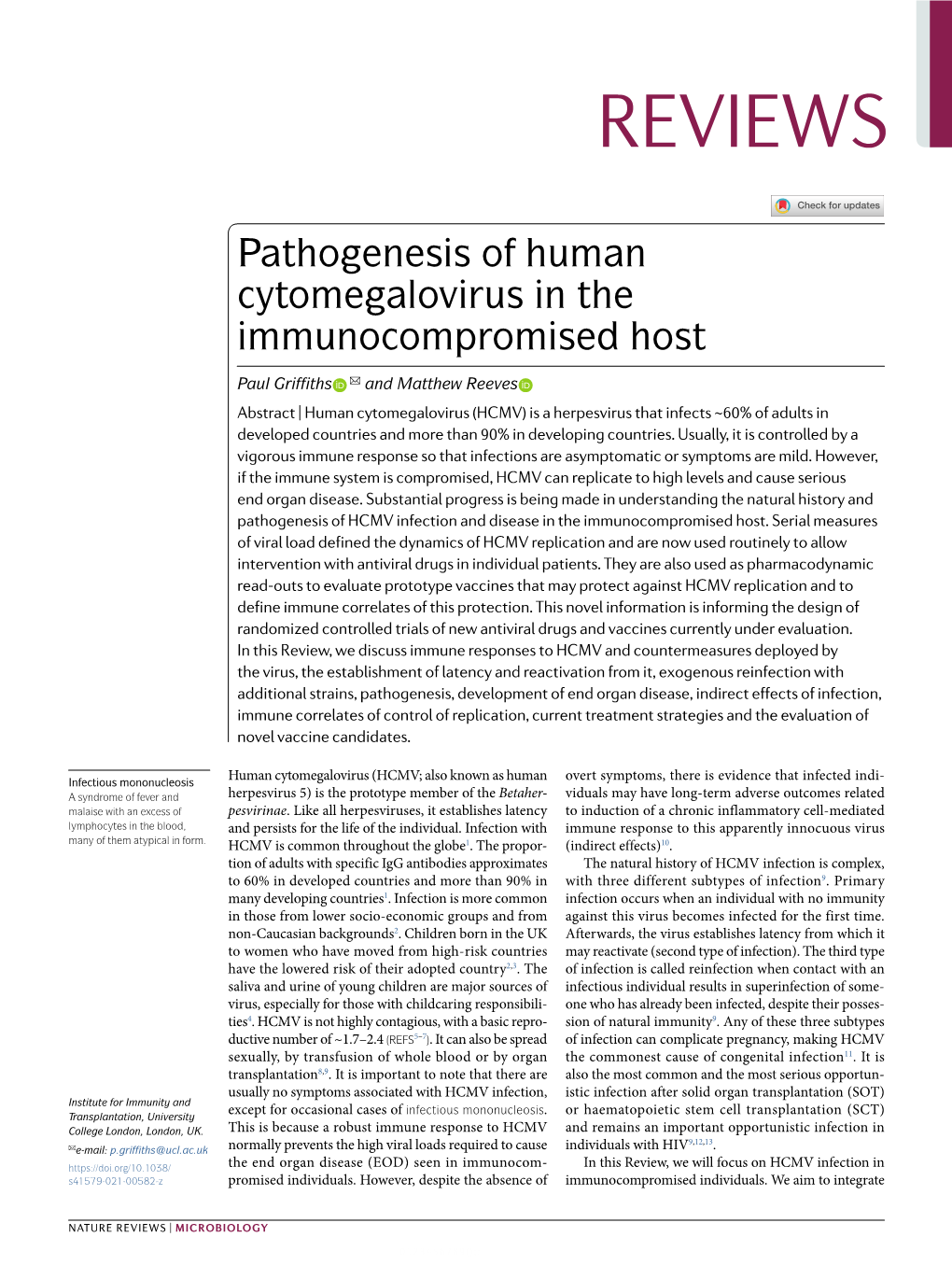 Pathogenesis of Human Cytomegalovirus in the Immunocompromised Host