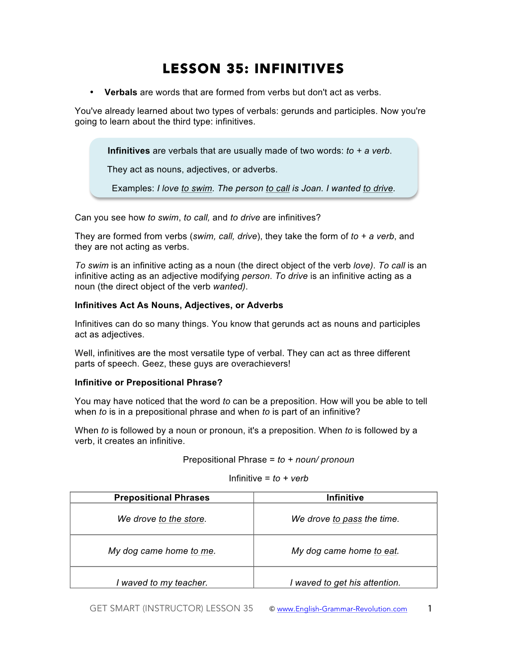 Lesson 35: Infinitives