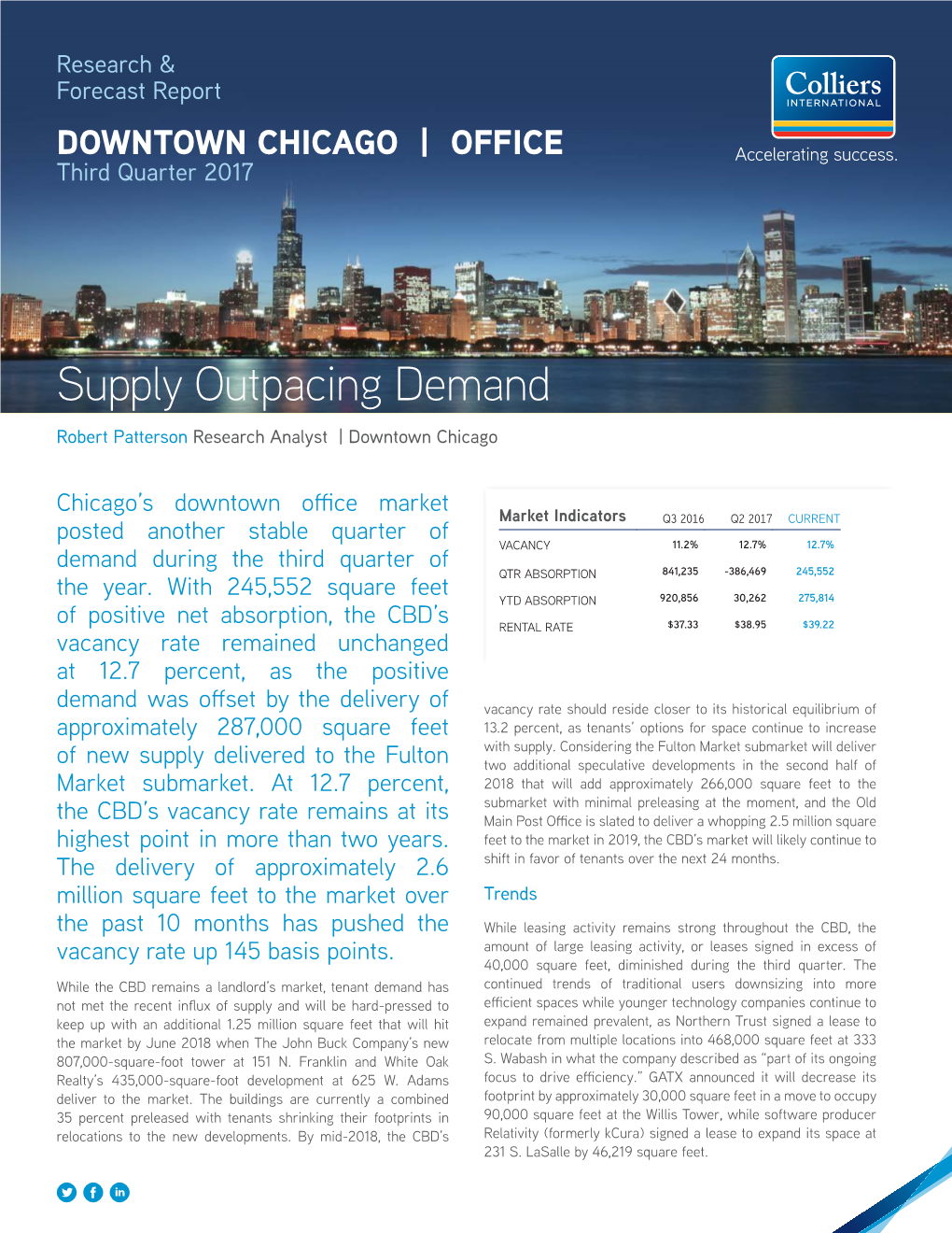 Supply Outpacing Demand Robert Patterson Research Analyst | Downtown Chicago