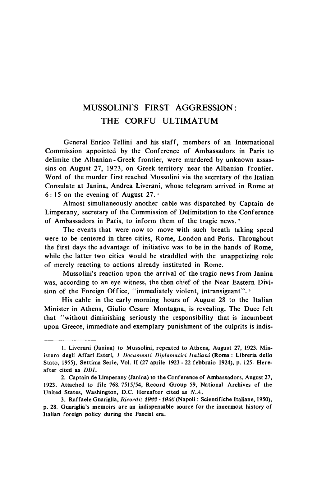 Mussolini's First Aggression: the Corfu Ultimatum